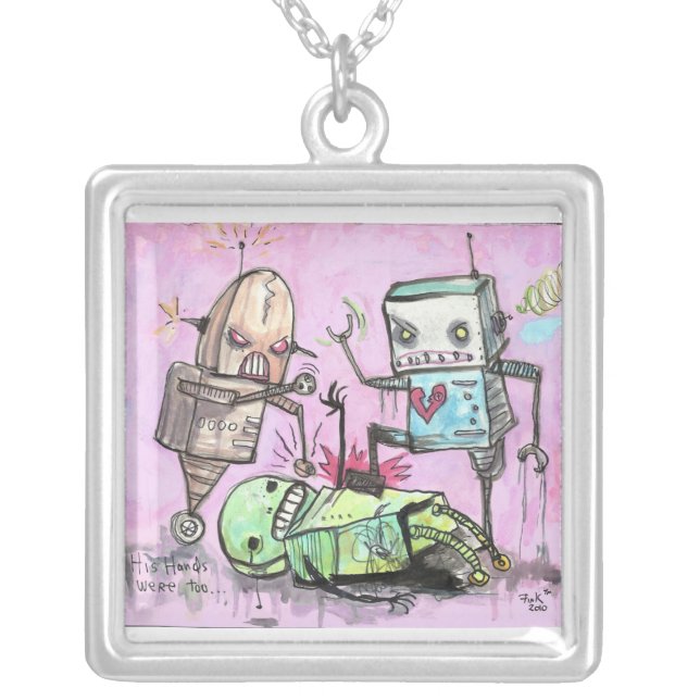 Robot Hate Crime Silver Plated Necklace (Front)