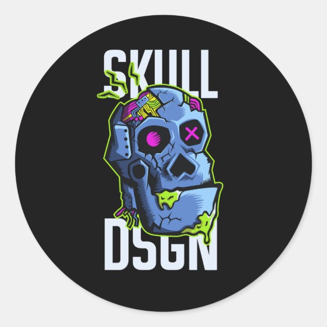 Robot head illustration classic round sticker (Front)