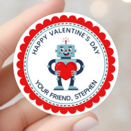 Robot Heart Cute Personalized Valentine Classic Round Sticker