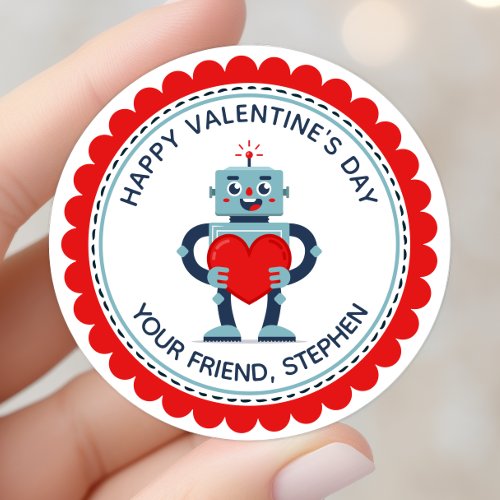 Robot Heart Cute Personalized Valentine Classic Round Sticker