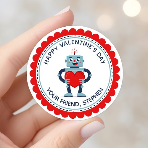 Robot Heart Cute Personalized Valentine Classic Round Sticker