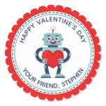 Robot Heart Cute Personalized Valentine Classic Round Sticker Robot Heart Cute Personalized Valentine Classic Round Sticker