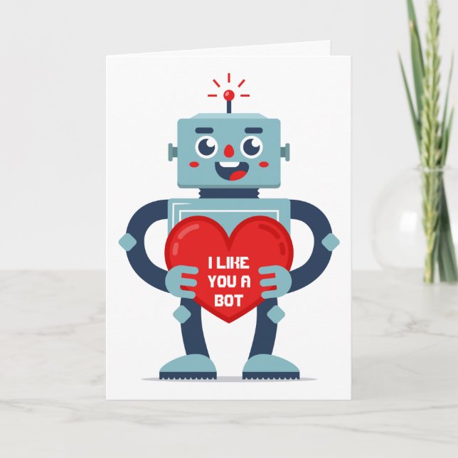 Robot Heart Cute Personalized Valentine Holiday Card (Front)