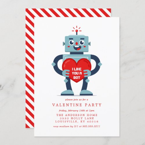 Robot Heart Cute Valentines Day Party Invitation