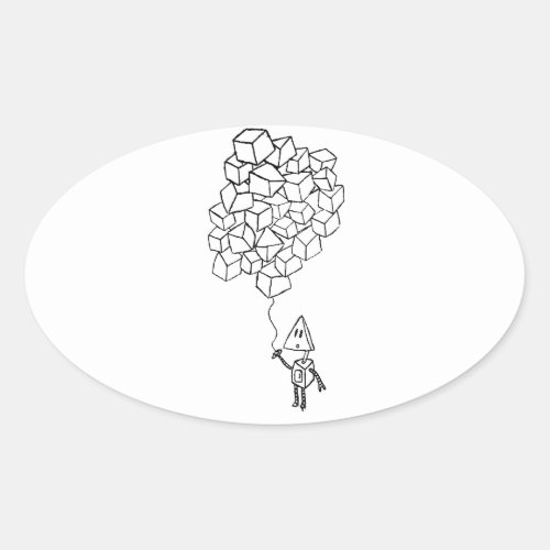 Robot Holding Balloons Oval Sticker