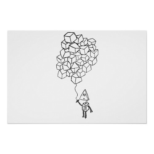 Robot Holding Balloons Poster
