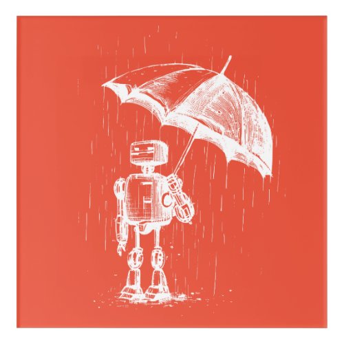 Robot Holding Umbrella Acrylic Print