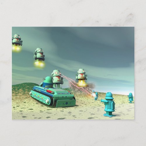 Robot Invasion From Above Postcard
