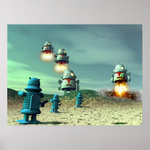Robot Invasion From Above V2 Poster