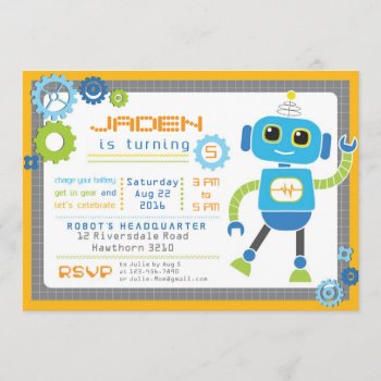 Robot Invitation / Robot Party / Robot Birthday by LittleApplesDesign at Zazzle