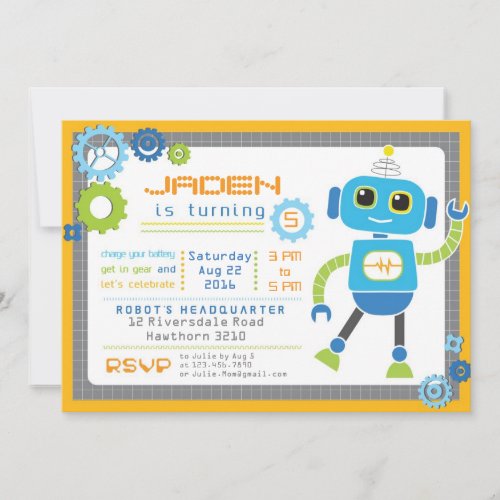 Robot Invitation  Robot Party  Robot Birthday