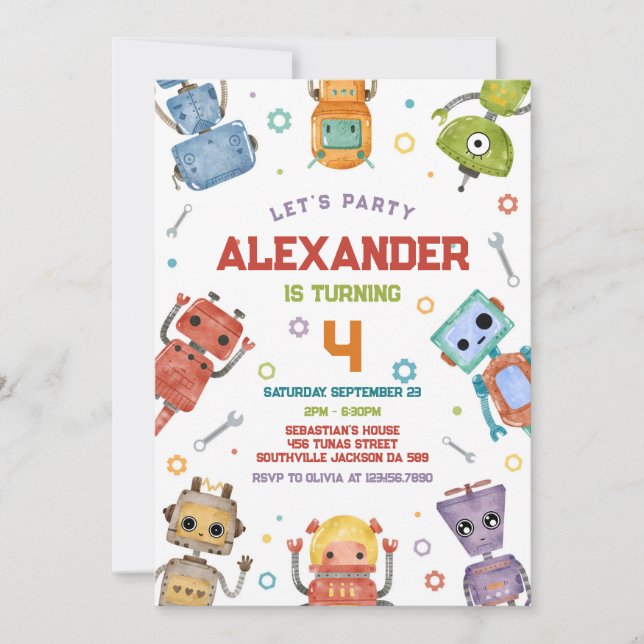 Robot Kids Birthday Invitation (Front)