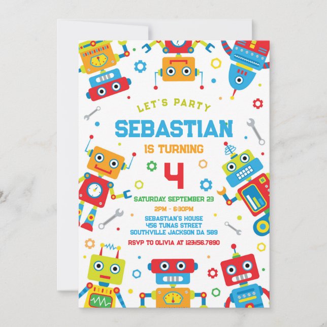 Robot Kids Birthday Invitation (Front)
