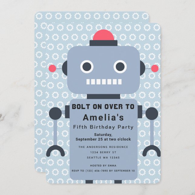 Robot Kids Birthday Invitation (Front/Back)