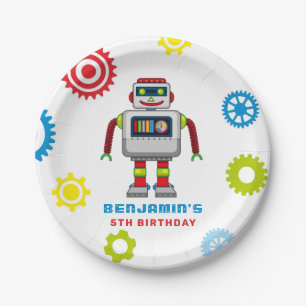 Robot Kids Birthday Paper Plate