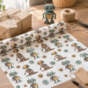 Robot Kids Gift Wrap Retro Toy Pattern