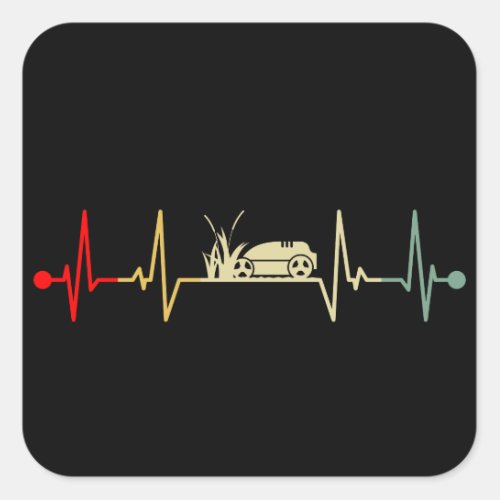 Robot Lawn Mower Heartbeat Vintage Square Sticker