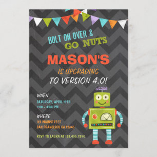 Robot Let's Go Nuts Birthday Party Invitation