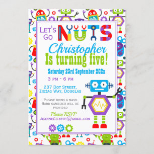 Robot Let's Go Nuts Birthday Party Invitation