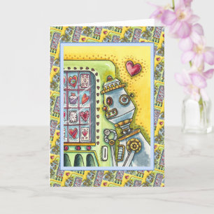 ROBOT LOOKING FOR LOVE HEART VENDING MACHINE Blank Card
