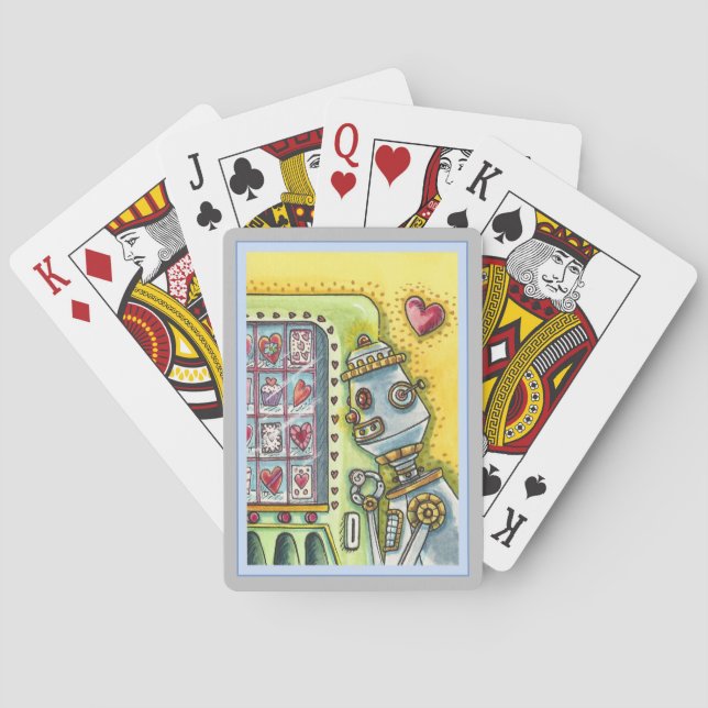 ROBOT LOOKING FOR LOVE, HEART VENDING MACHINE CUTE POKER CARDS (Back)