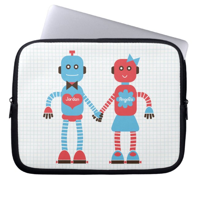 Robot Love Personalized Laptop Sleeve for Couples (Front)