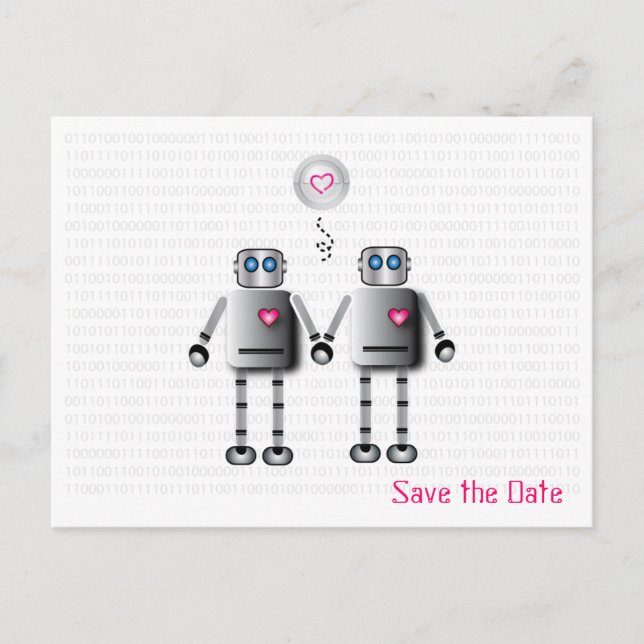 Robot Love Save the Date Announcement Postcard (Front)