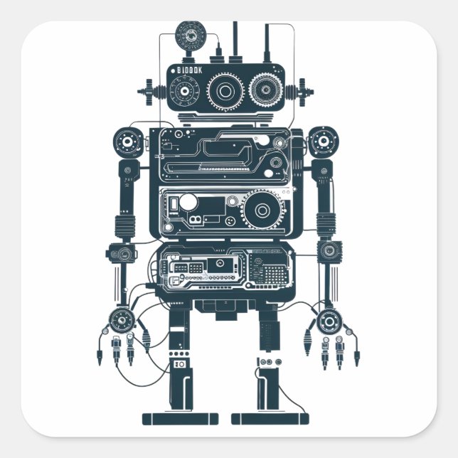Robot Made of Retro Analog Equipment  Square Sticker (Front)