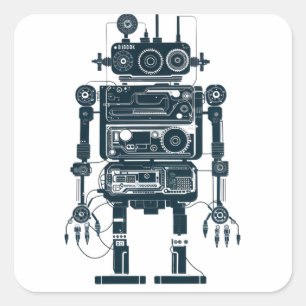 Robot Made of Retro Analog Equipment  Square Sticker