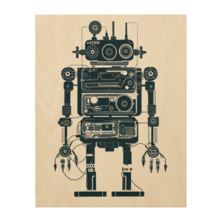 Robot Made of Retro Analog Equipment  Wood Wall Art