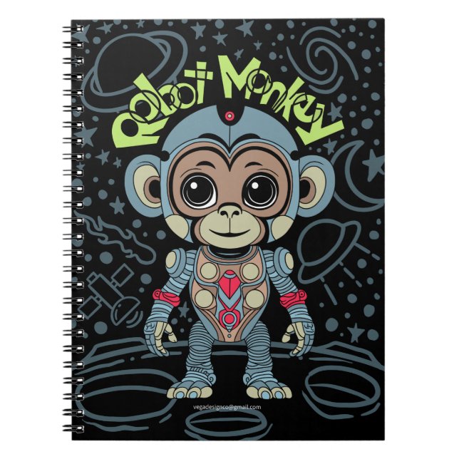 Robot Monkey Spiral Notebook (Front)