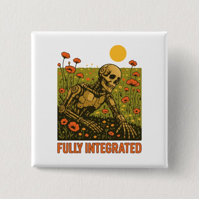 Robot Nature Flowers Blossom Field Button (Front)