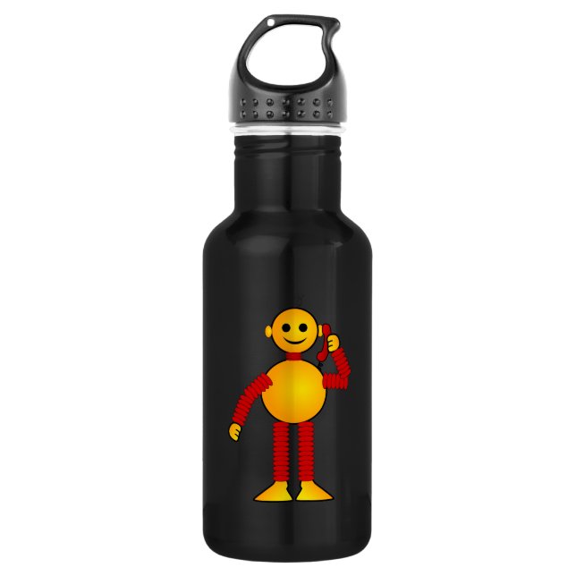 Robot on the phone cartoon water bottle (Front)