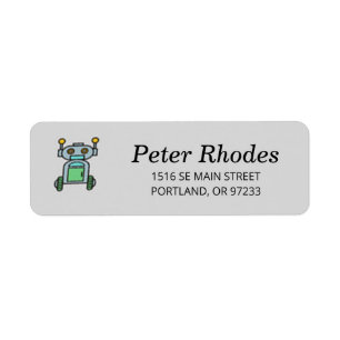 Robot on wheels on gray label