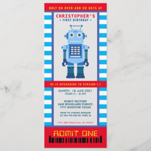 Robot party Birthday ticket Invitation