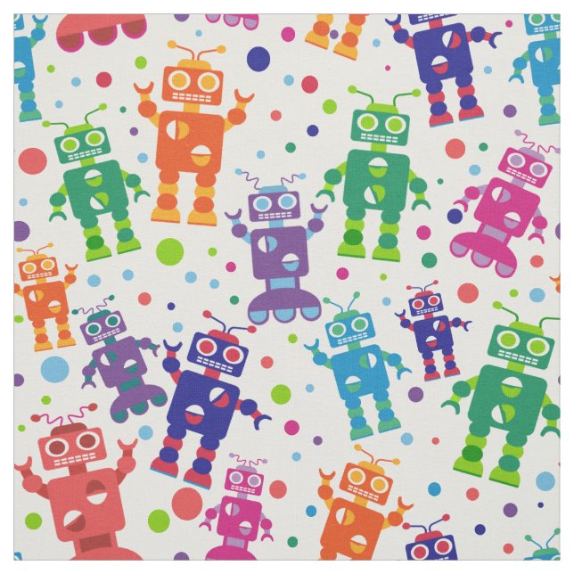 Robot Party Colorful Kids Fun Pattern Fabric (Swatch)