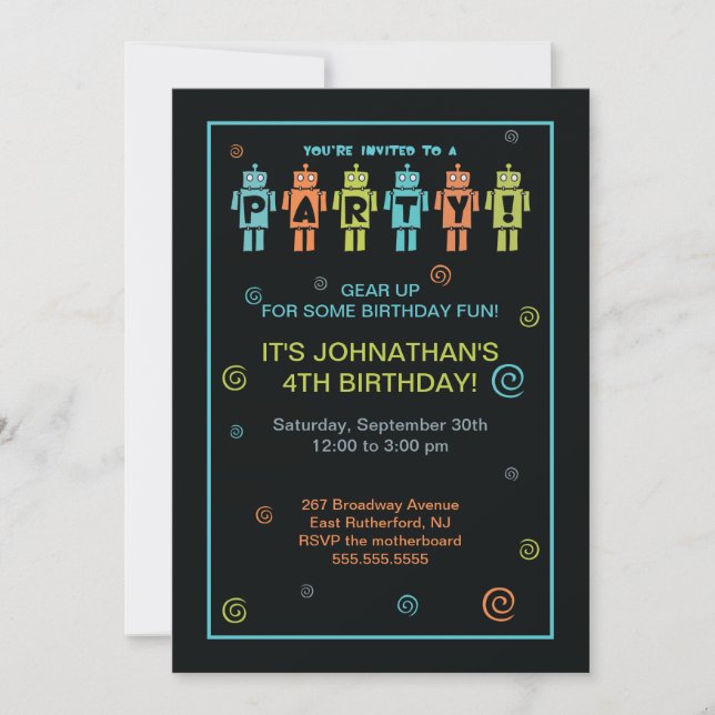Robot Party Invitation (Front)