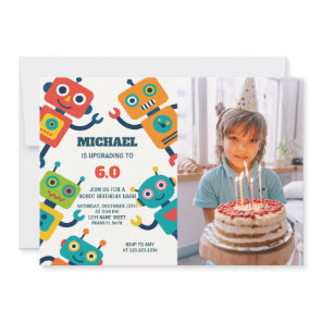 Robot Party Invitation for Kids with photo