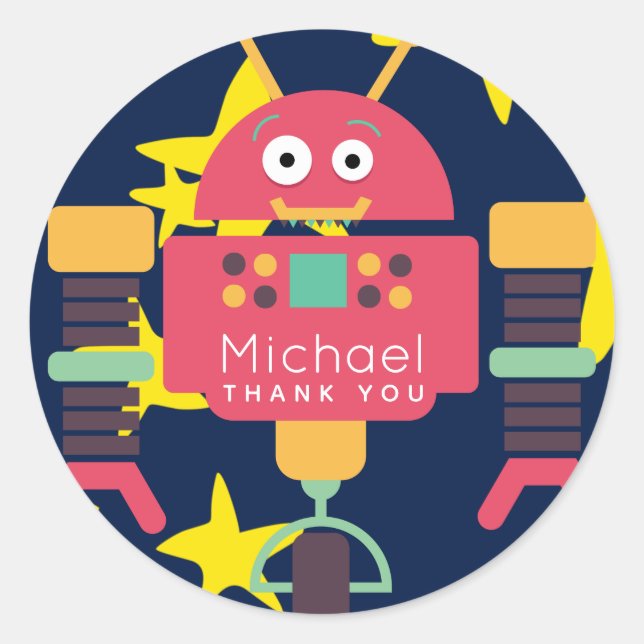Robot Party Stickers Boys Personalized Favors (Front)
