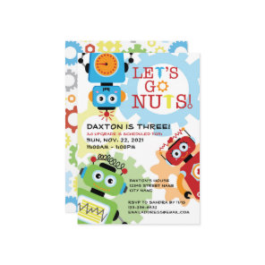 Robot Party Theme Birthday Invitation