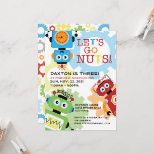 Robot Party Theme Birthday Invitation