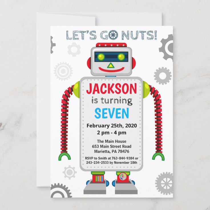 Robot Party Theme Birthday Invitation Zazzle