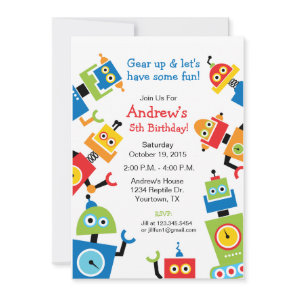 Robot Party Theme Birthday Invitation