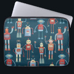 Robot Pattern Dark Laptop Sleeve<br><div class="desc">Cute and helpful looking retro 1950s style robots.  Grandad probably made these in his shed.  Artificial Intelligence,  but not in a scary way.  Original art by Nic Squirrell.</div>