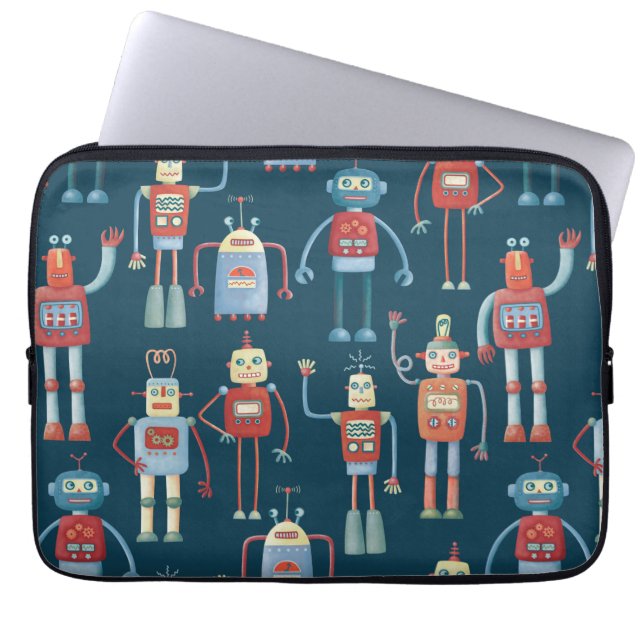 Robot Pattern Dark Laptop Sleeve (Front)