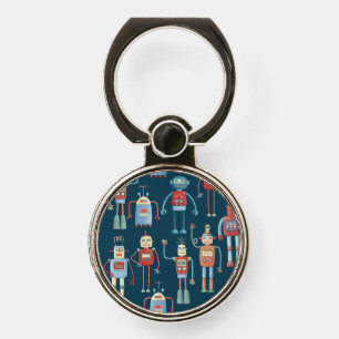 Robot Pattern Dark Phone Ring Stand