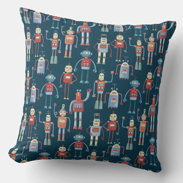 Robot Pattern Dark Throw Pillow (Creator Uploaded)