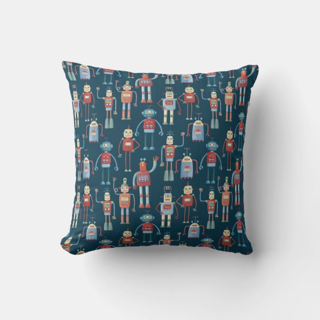Robot Pattern Dark Throw Pillow (Front)