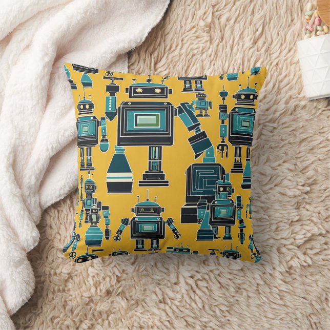 Robot pattern (March of the Machines) Throw Pillow (Blanket)