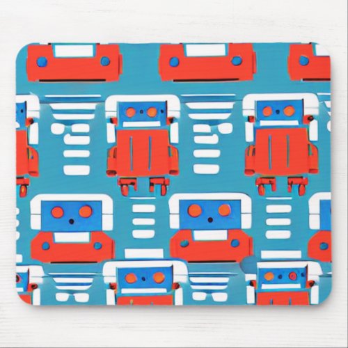 Robot Pattern Mouse Pad Red White  Blue